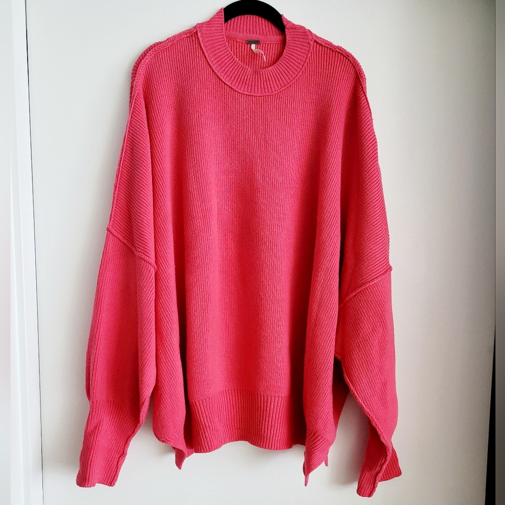 Free People Easy Street Tunic Sweater Oversize Mock Neck Pink Size Medium - Picture 3 of 7